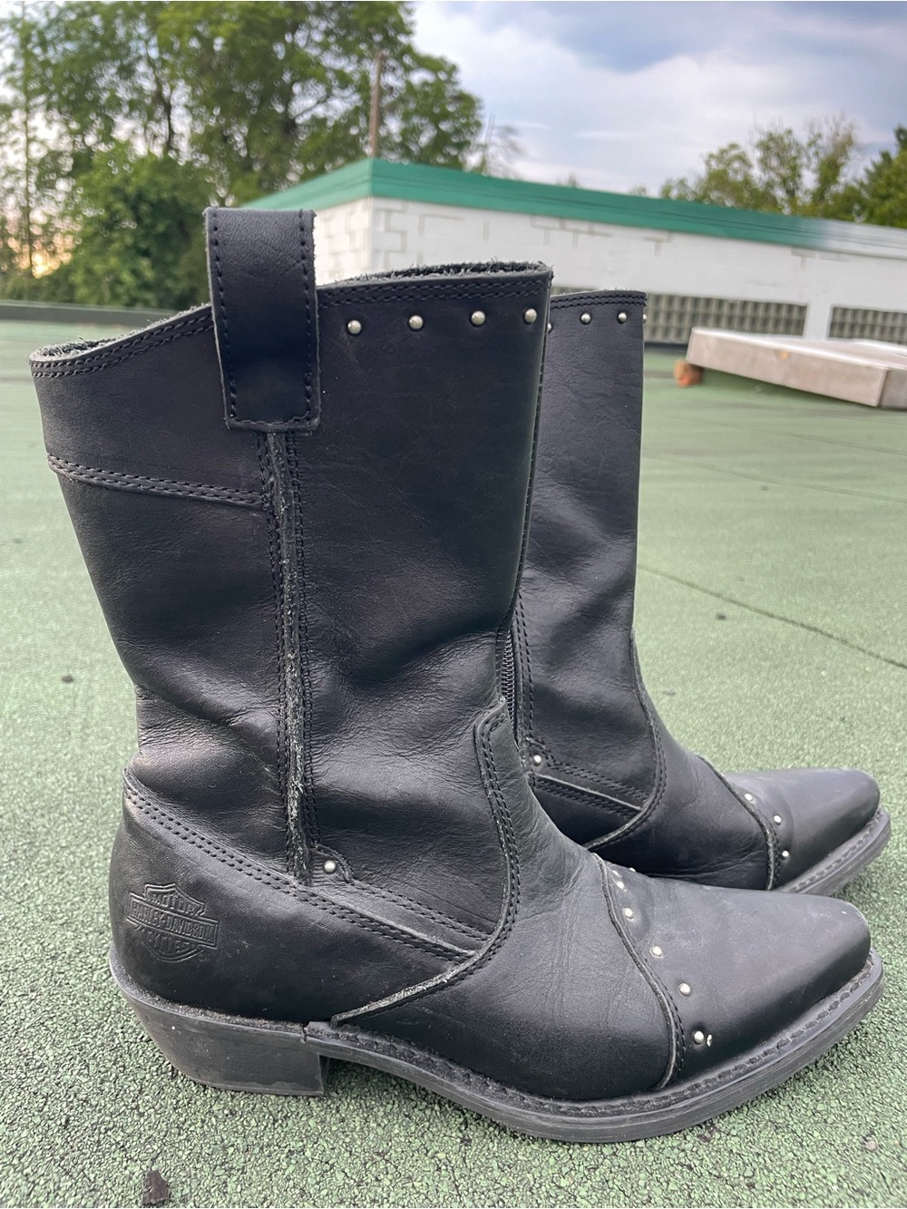 Harley-Davidson Black Leather Studded Biker Boots Women’s 6.5